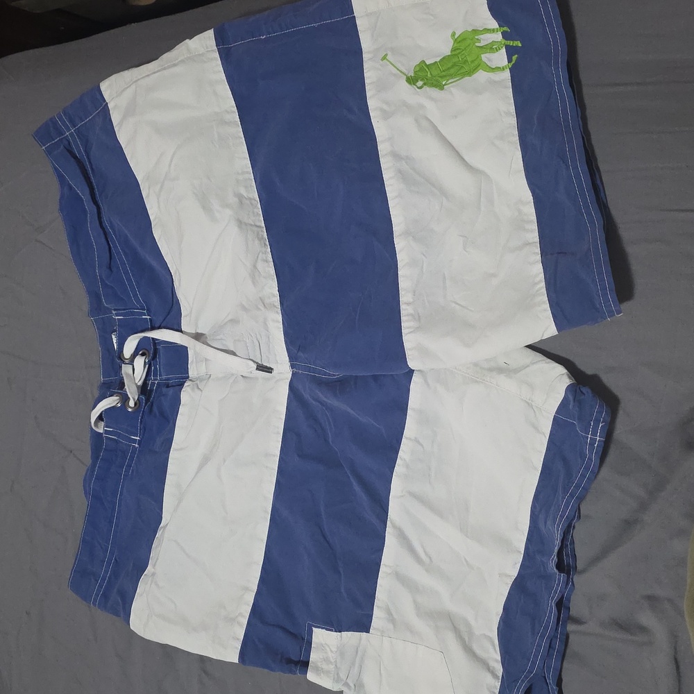 Ralph Lauren Blue and White Striped Swim Shorts